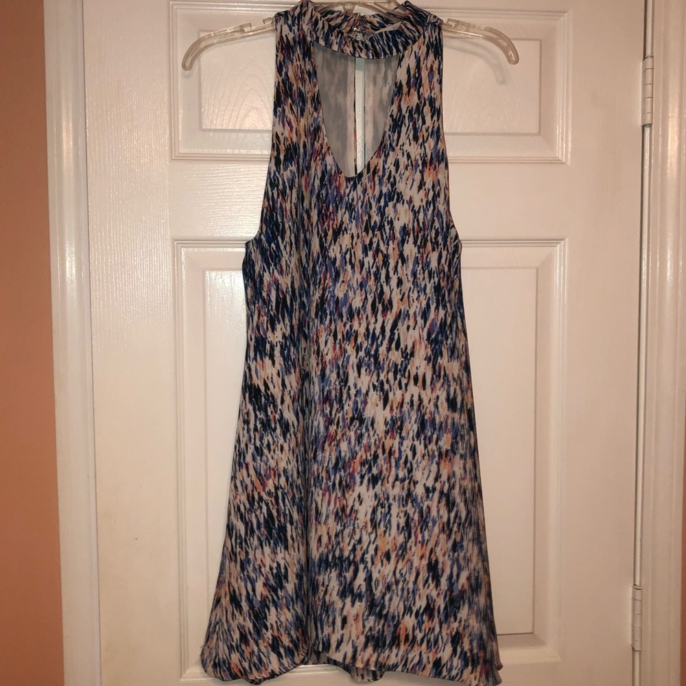 Multicolor Watercolor high neck flow dress